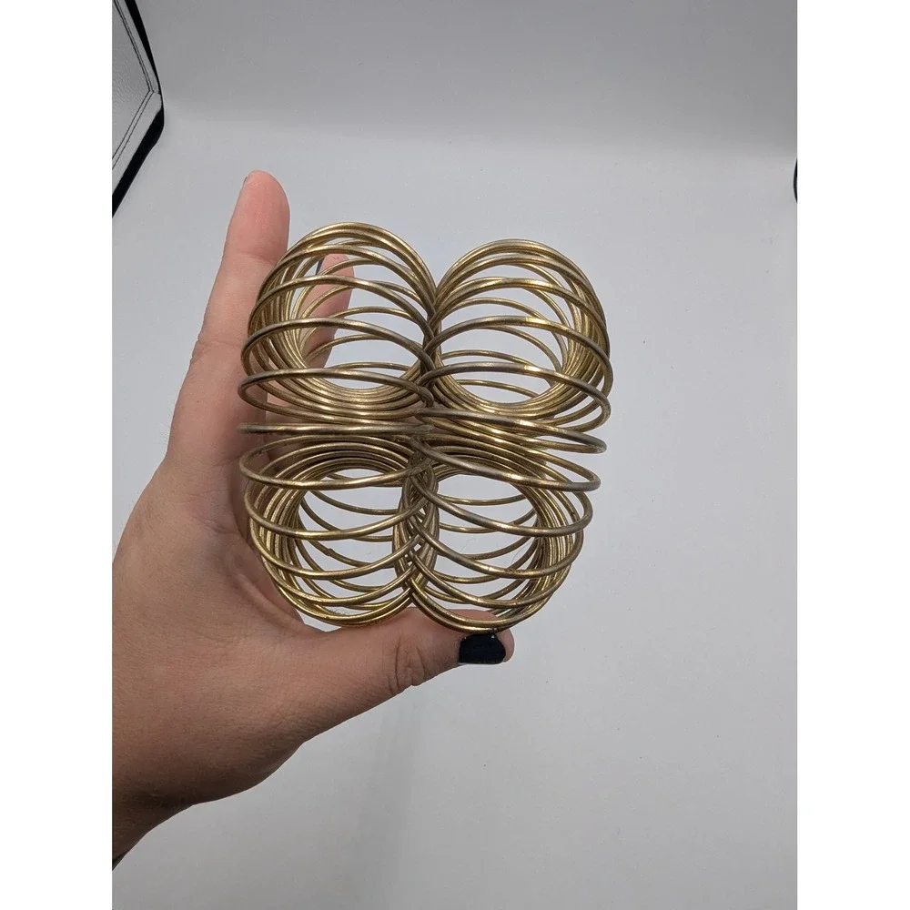 VTG MCM Decor Rings Brass Metal Coil Set of 2 Candle Holder Industrial